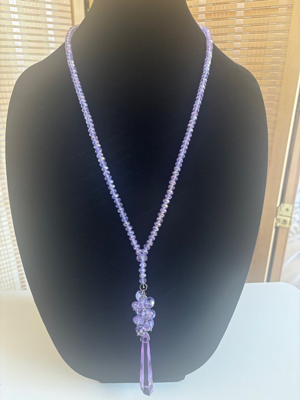 Lavender Crystal Pendant Beaded Necklace - Women Jewelry